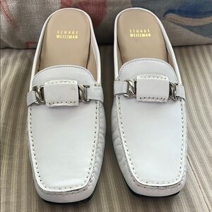 Stuart Weitzman White Leather Slip-On Mules